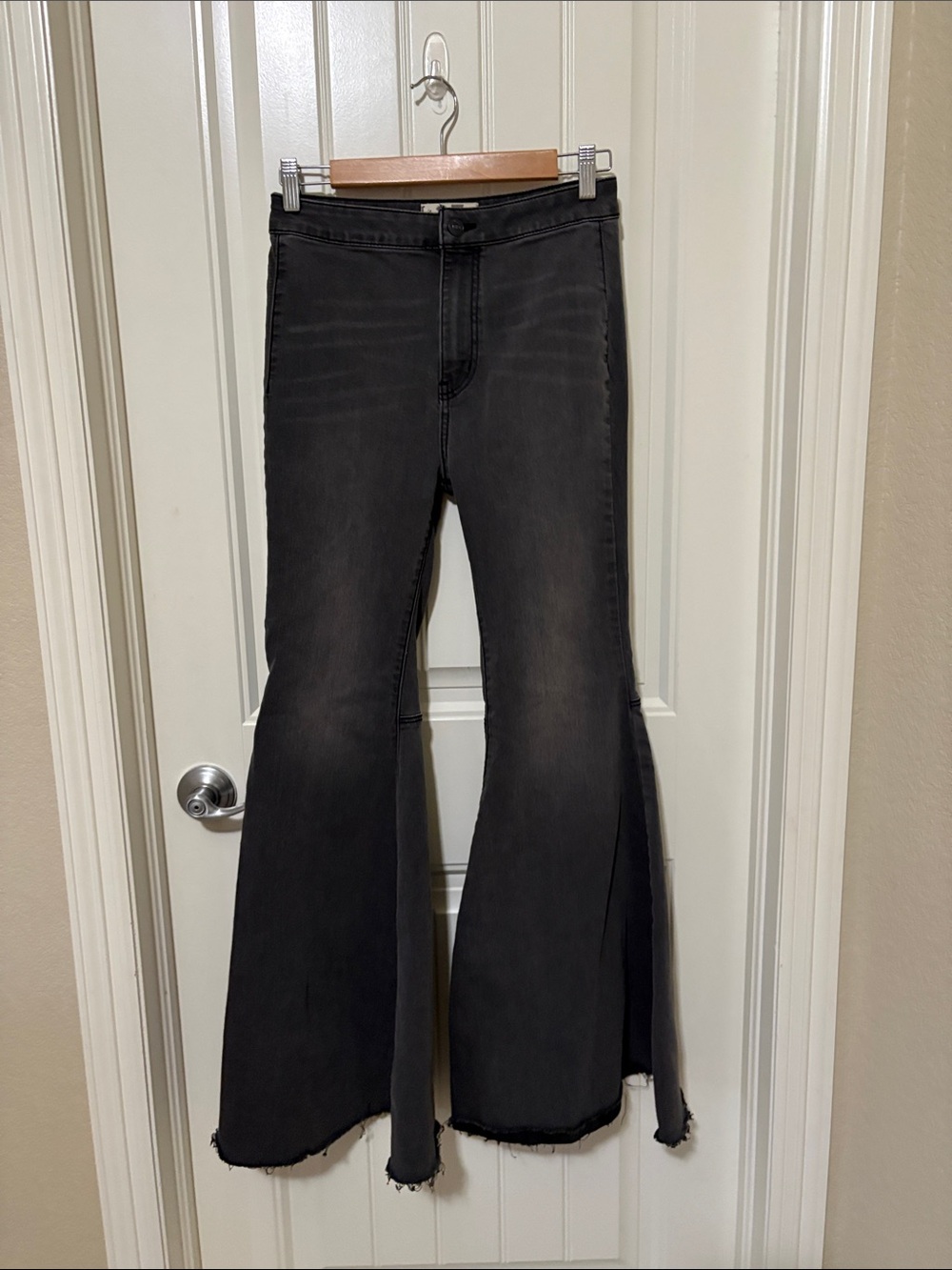 We The Free Washed Black High-Rise Flare Jeans with Split Hem